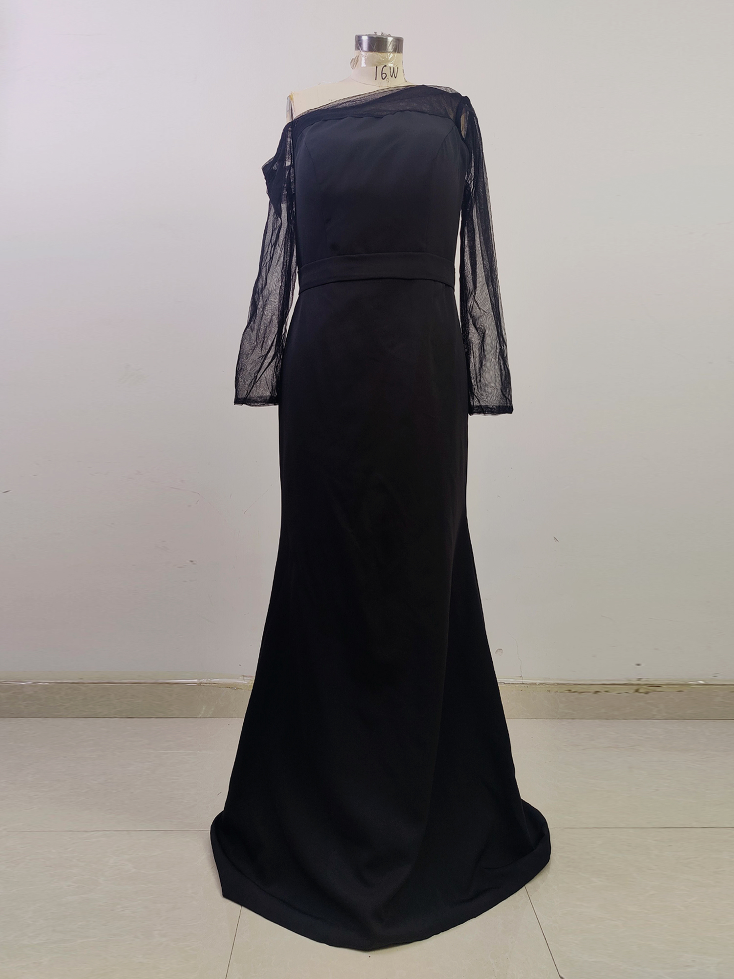 One Shoulder Long Sleeves Formal Dresses Mermaid Wedding Guest Dress with Train