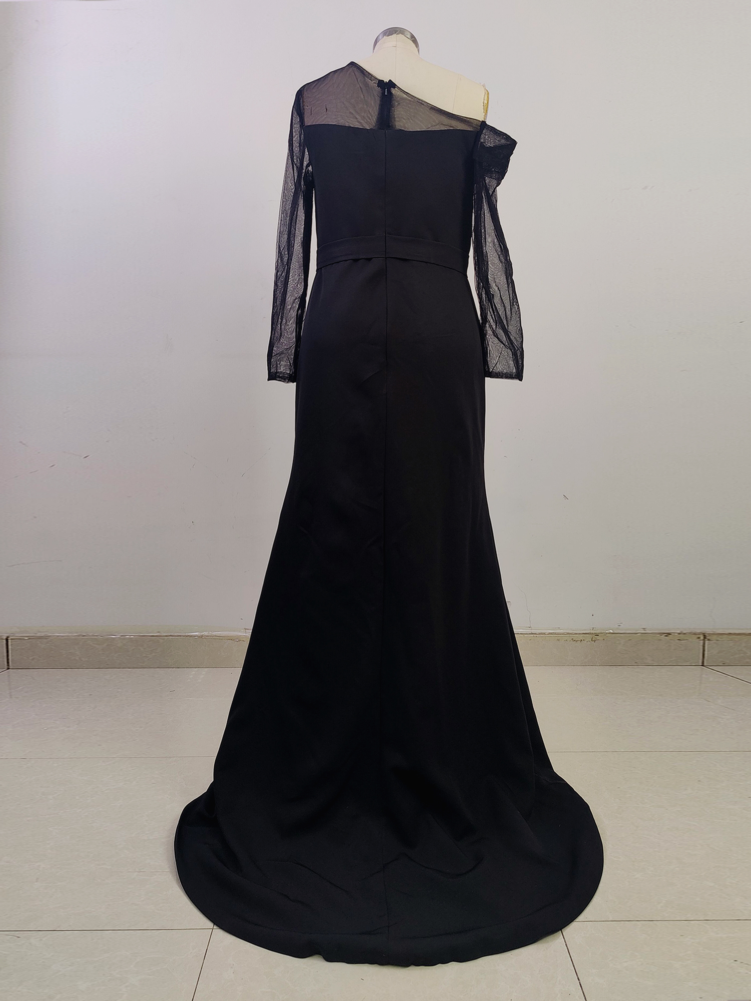 One Shoulder Long Sleeves Formal Dresses Mermaid Wedding Guest Dress with Train