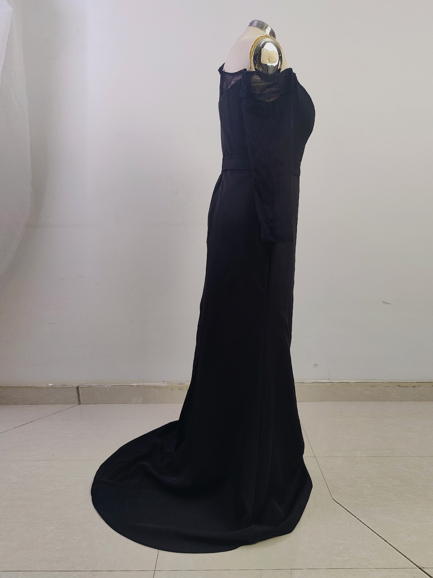 One Shoulder Long Sleeves Formal Dresses Mermaid Wedding Guest Dress with Train