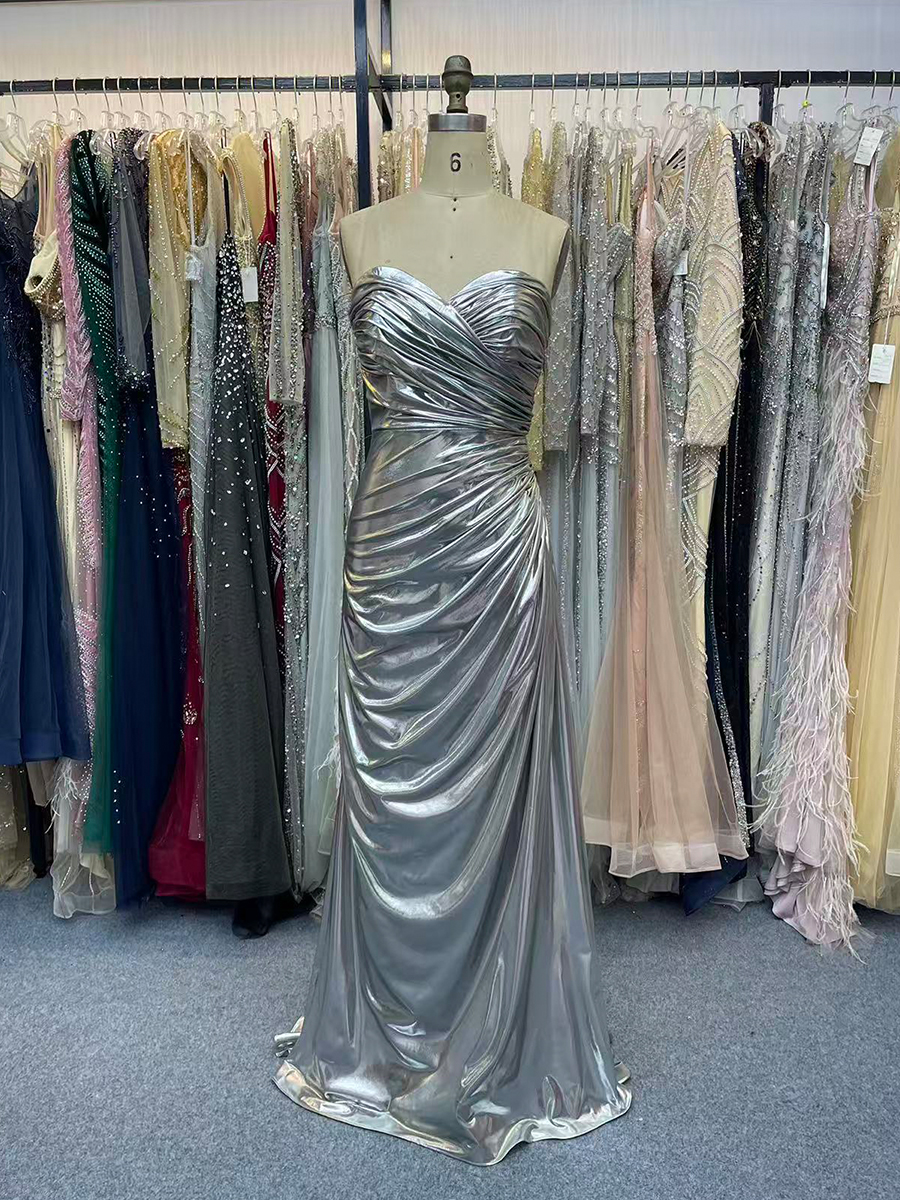 Sweetheart Pleat Formal Dresses Mermaid Silver Prom Dress for Women