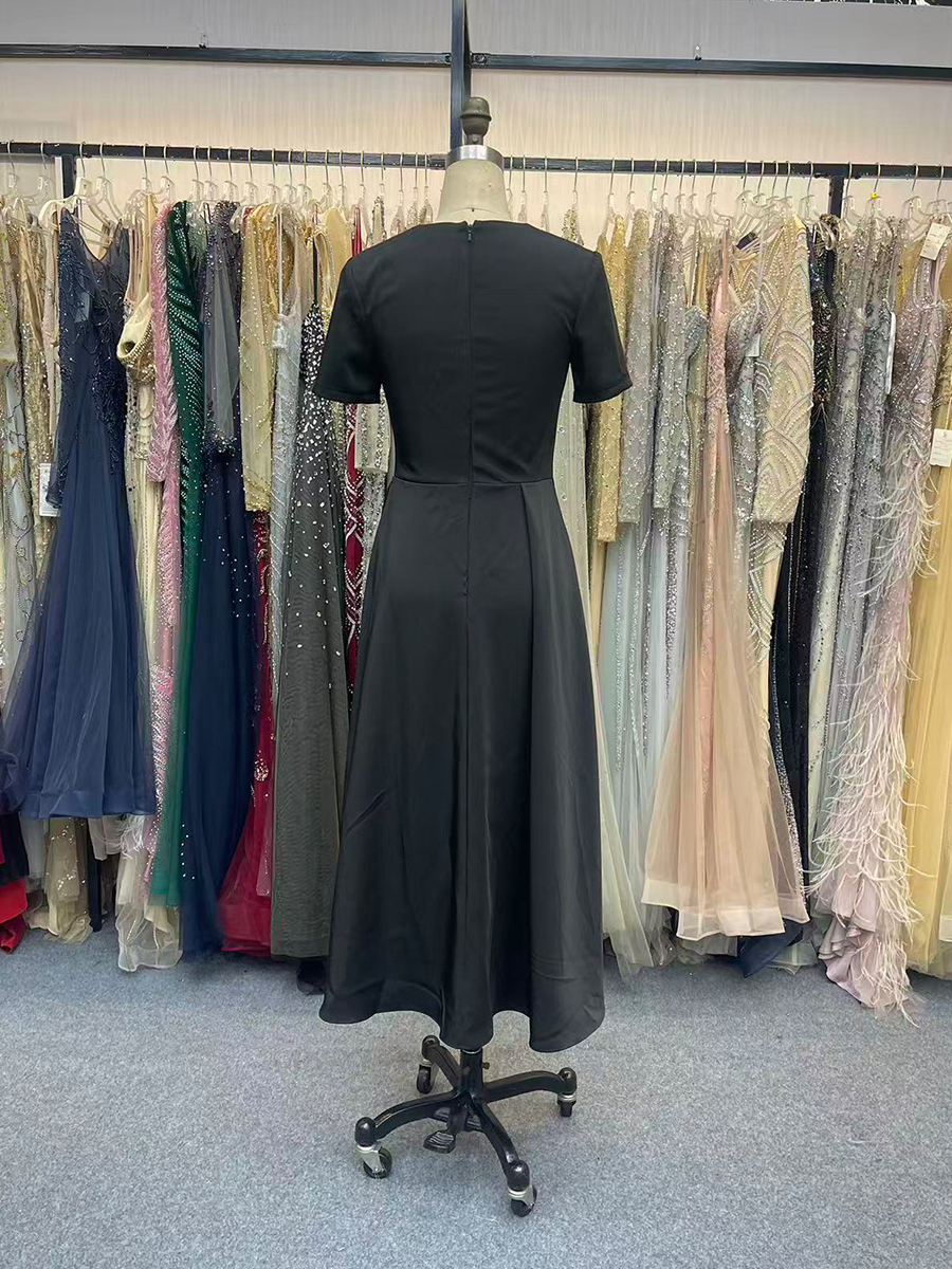 Short Sleeves Prom Dresses for Women Tea Length Formal Dress