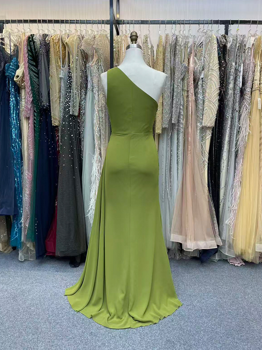 One Shoulder Chiffon Bridesmaid Dresses Pleat Mermaid Evening Dress