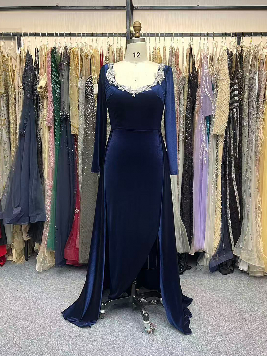 Long Sleeves Velvet Formal Dresses for Women V Neck Mother of the Groom Dress