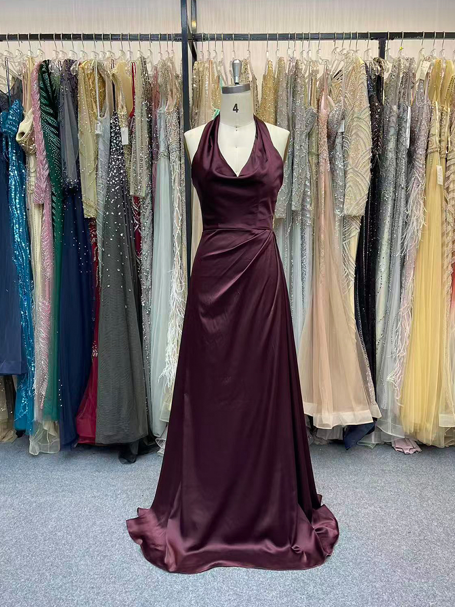 Halter Neck Prom Dresses for Teens Satin Mermaid Evening Party Gowns 