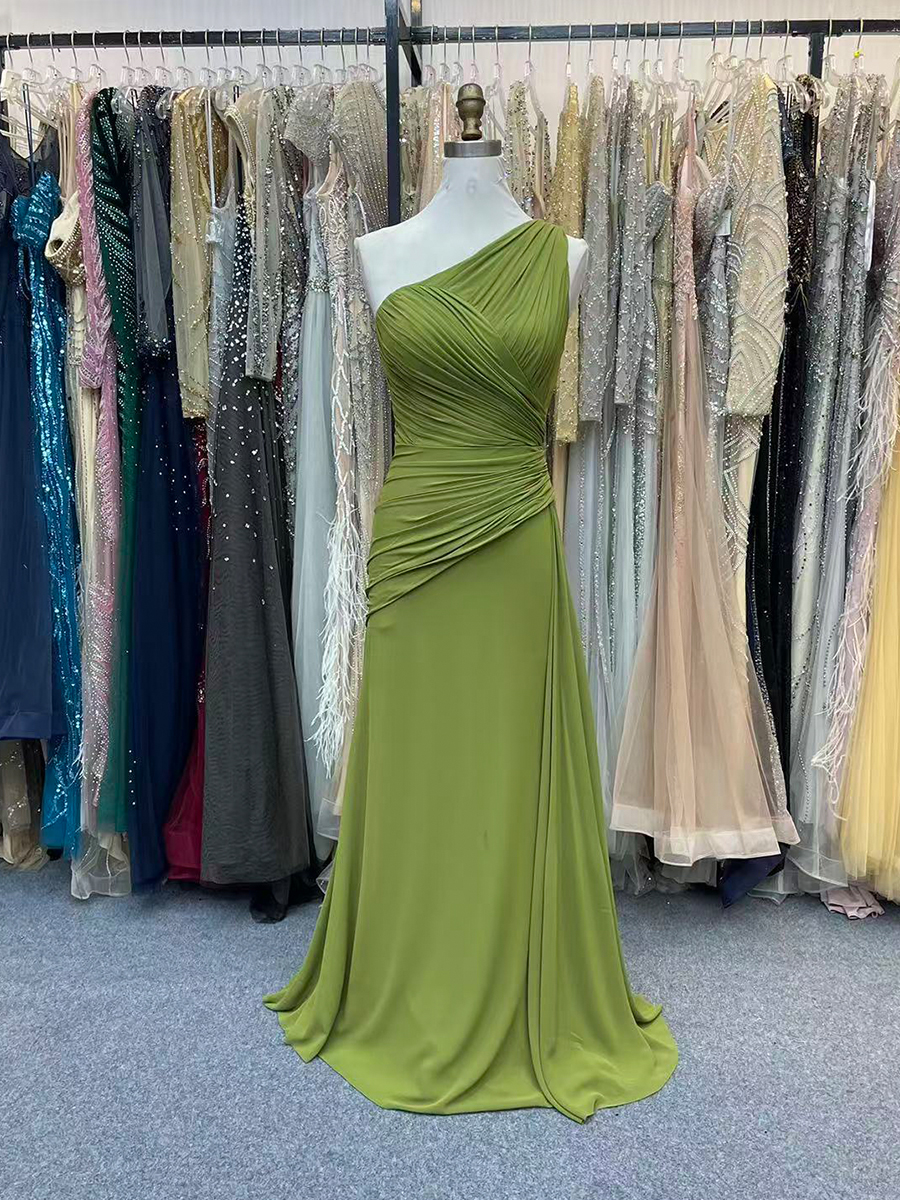 One Shoulder Chiffon Bridesmaid Dresses Pleat Mermaid Evening Dress