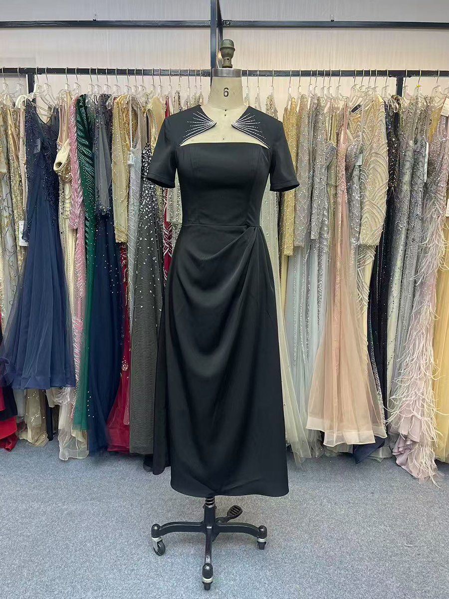 Short Sleeves Prom Dresses for Women Tea Length Formal Dress