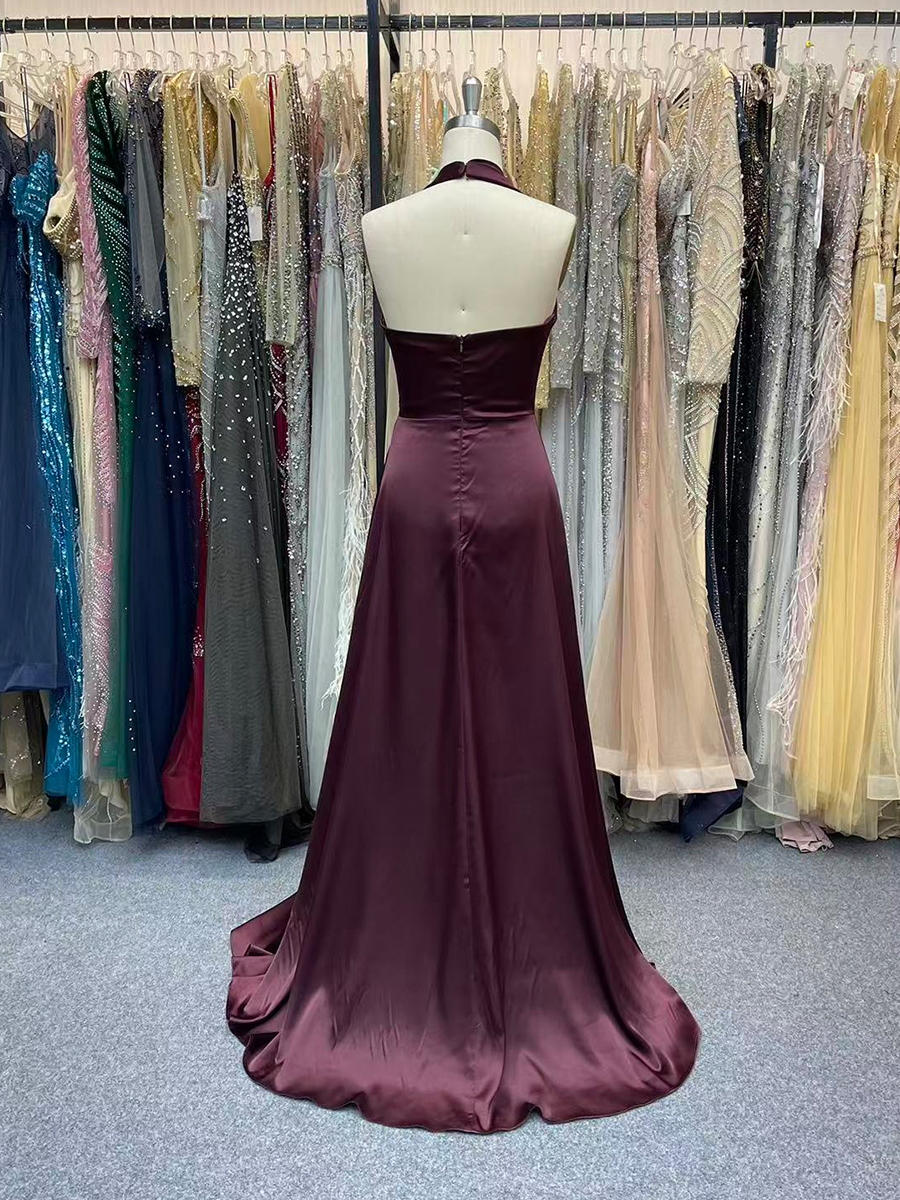 Halter Neck Prom Dresses for Teens Satin Mermaid Evening Party Gowns 