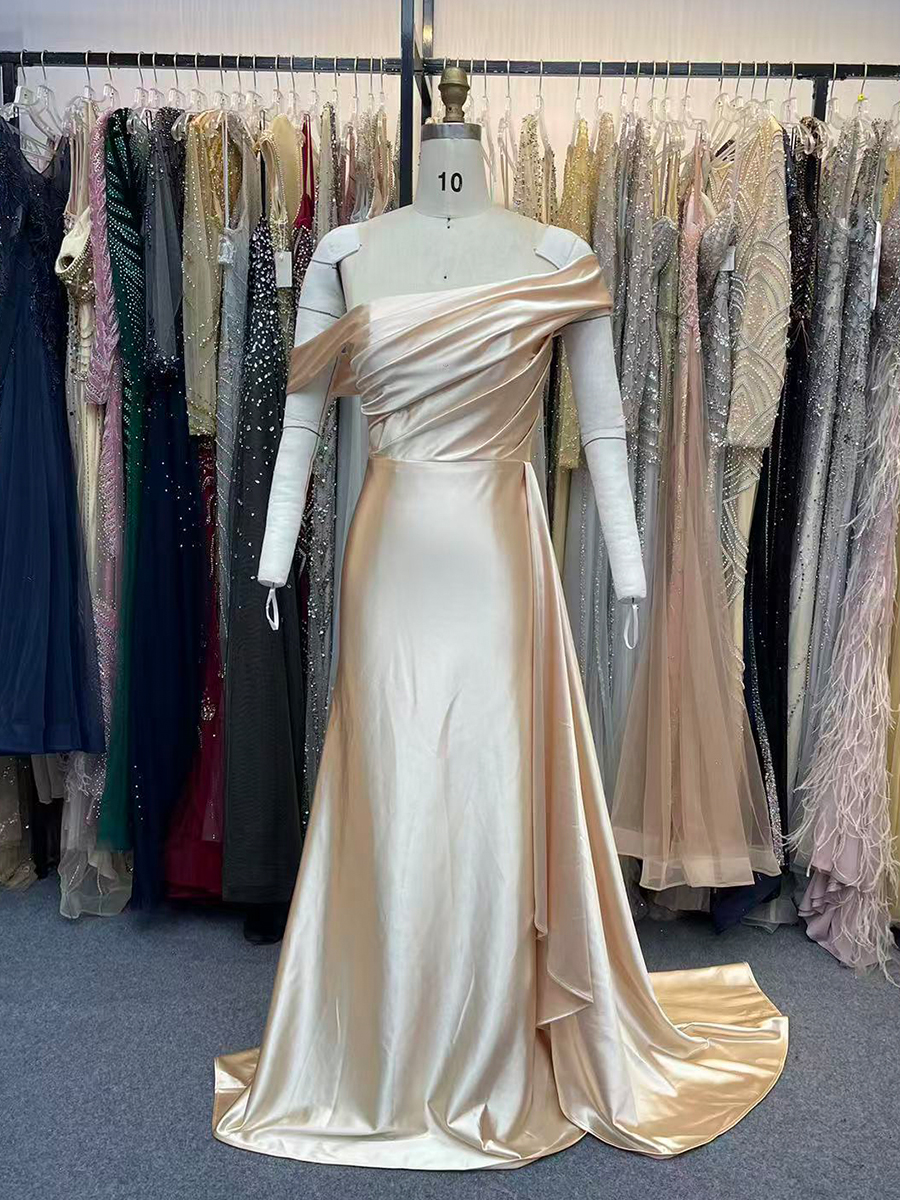 Off the Shoulder Champagne Formal Dresses for Women Pleated Mermaid Party Dress