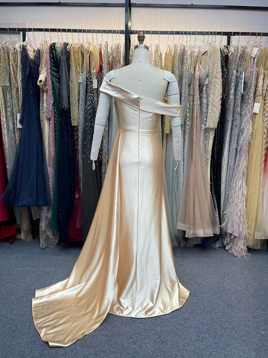 Off the Shoulder Champagne Formal Dresses for Women Pleated Mermaid Party Dress