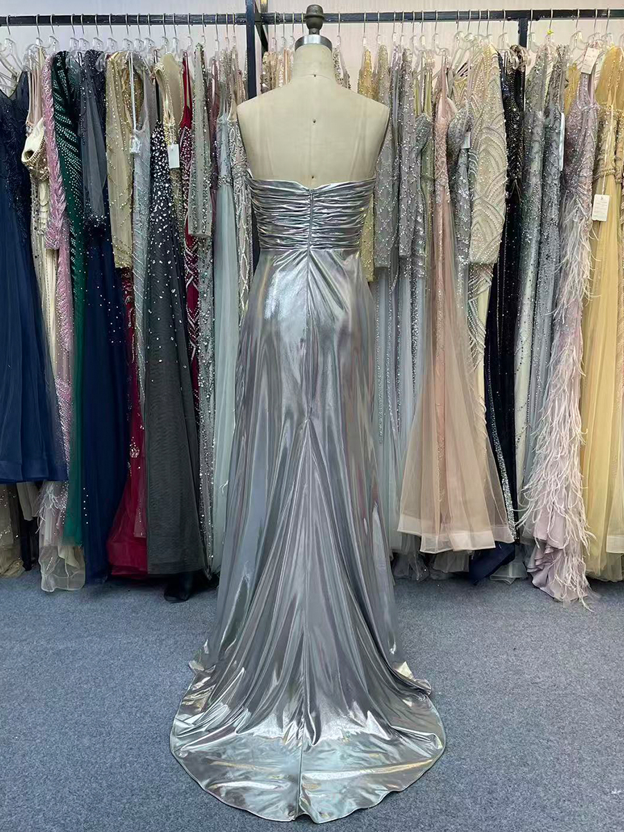 Sweetheart Pleat Formal Dresses Mermaid Silver Prom Dress for Women