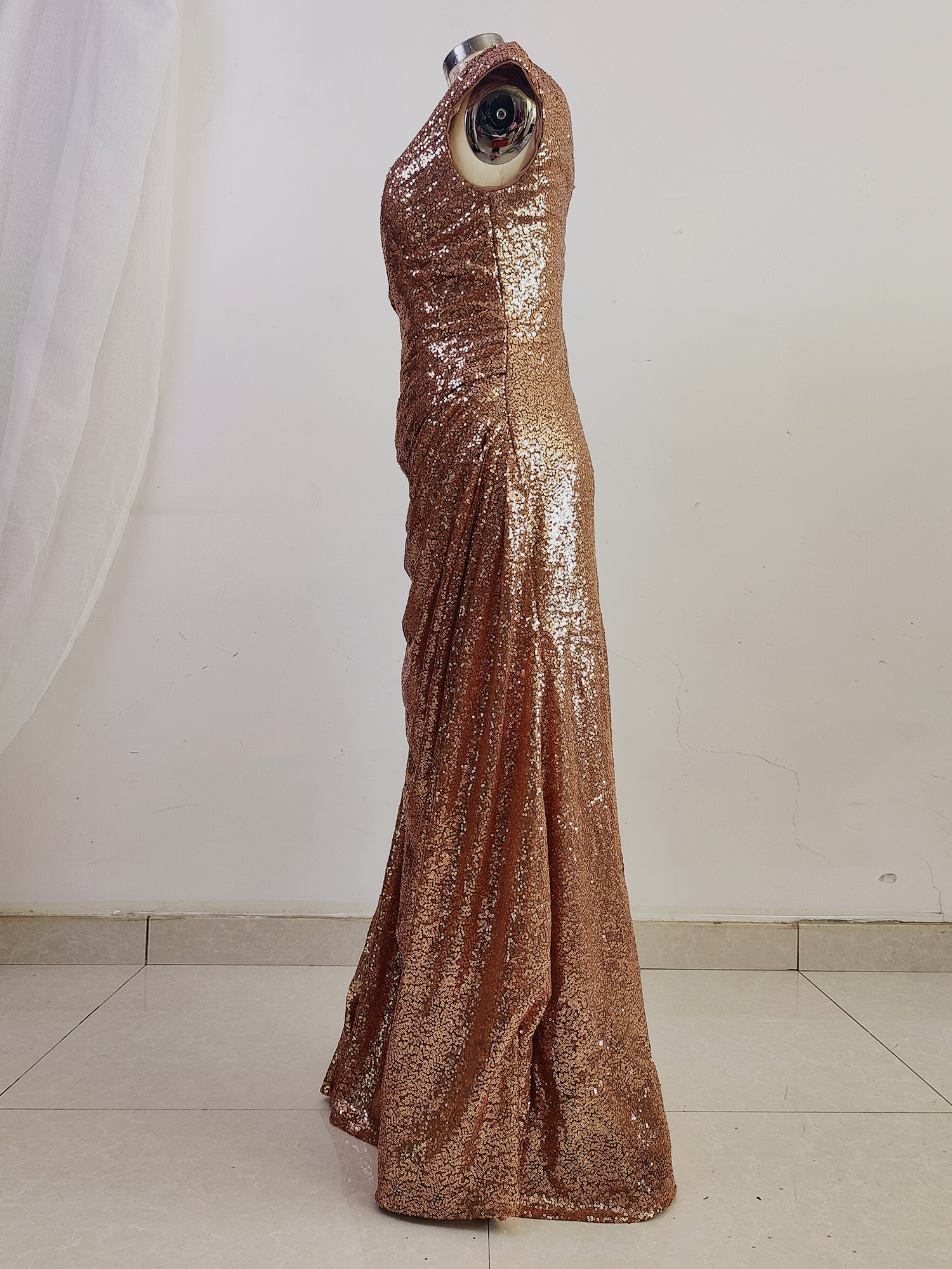 One Shoulder Sequins Formal Dresses A Line Pleated Prom Evening Dresses 