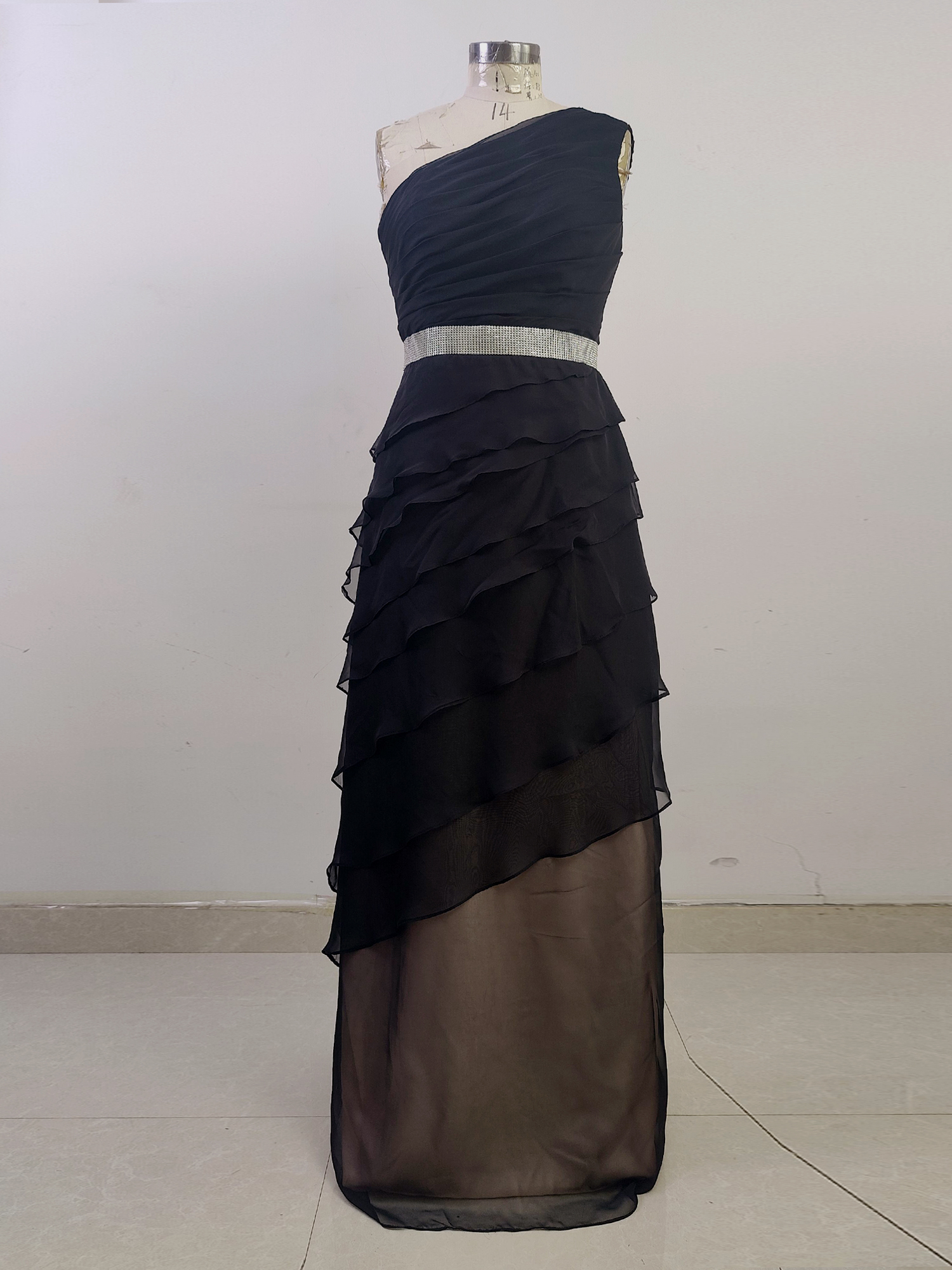 One Shoulder Tiered Formal Dress with Ruffle A Line Prom Party Dress