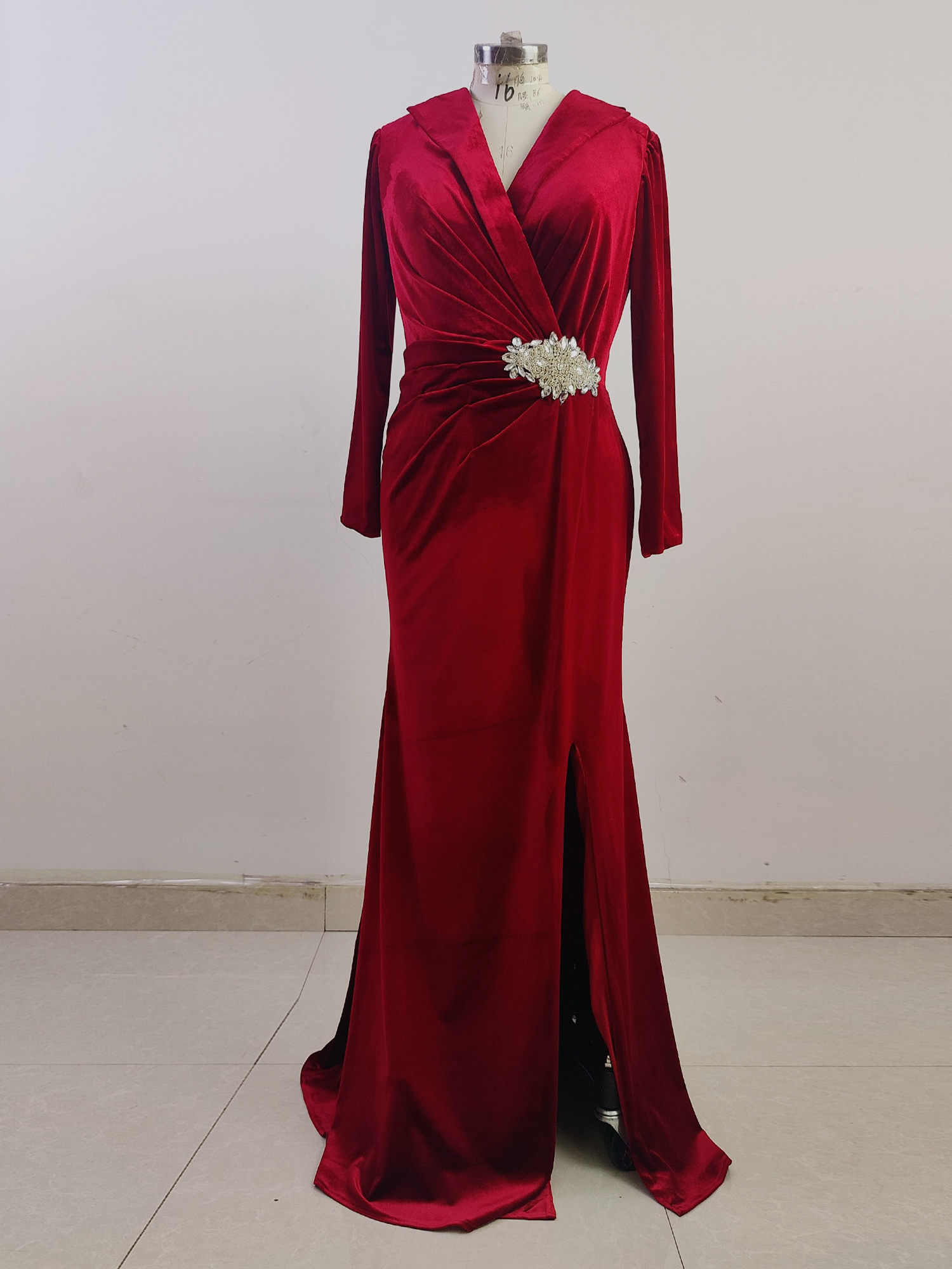 Long Sleeves Formal Dresses for Women Satin V Neck Evening Party Dress