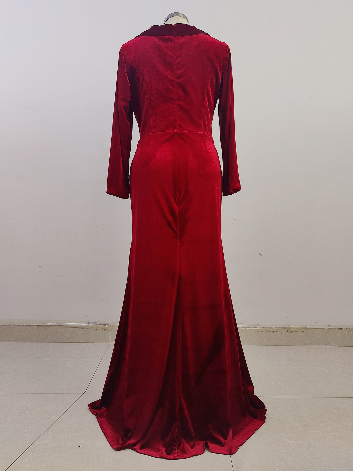 Long Sleeves Formal Dresses for Women Satin V Neck Evening Party Dress