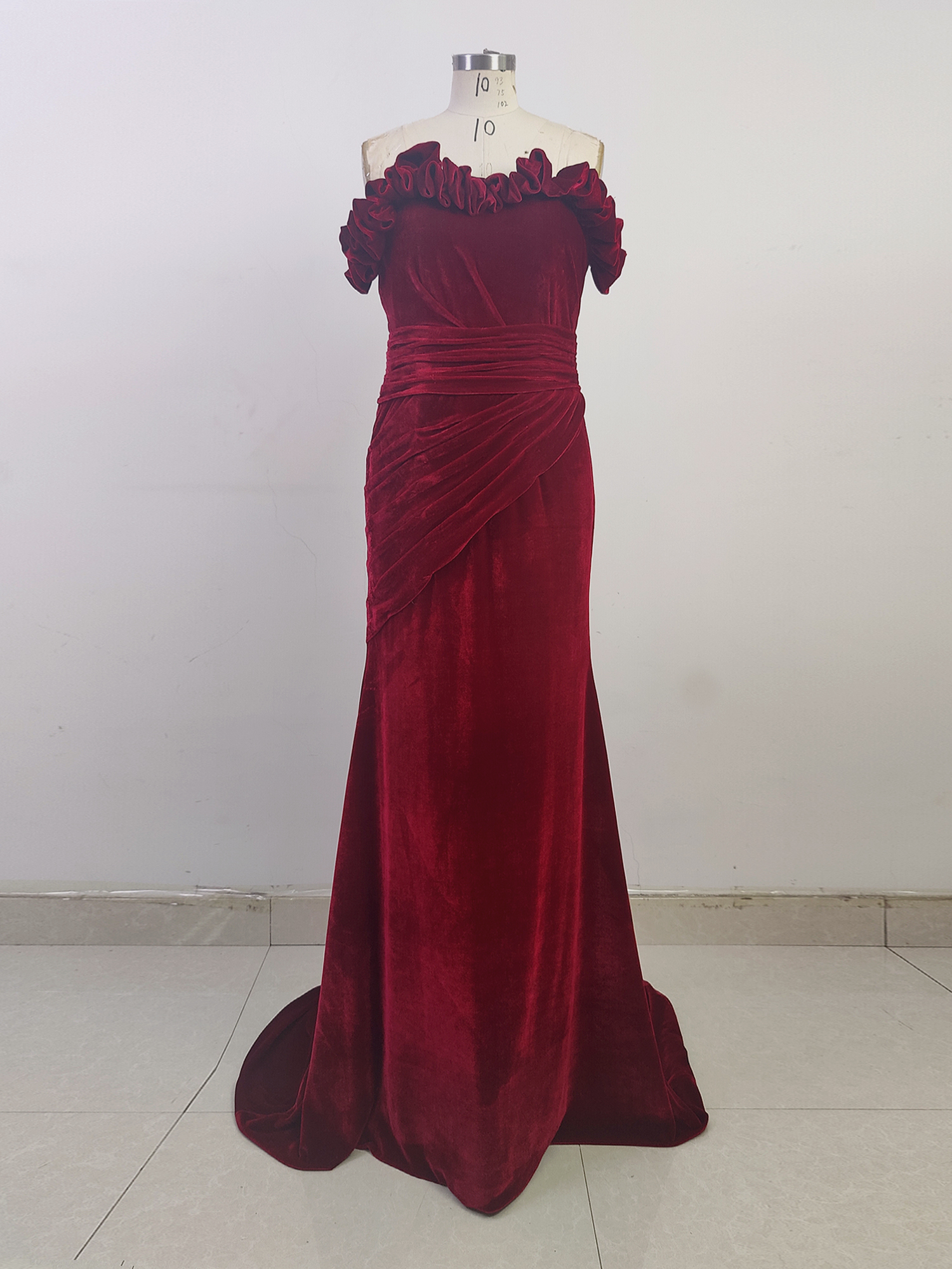 3D Flower Velvet Formal Dresses with Pleated Red Evening Party Dress for Women