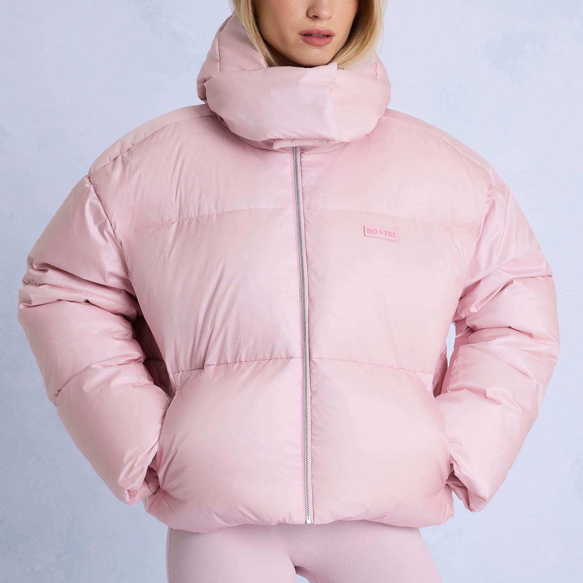 Waterproof Cropped Oversized Ski Jacket in Powder Pink