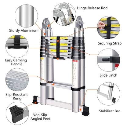 Tangga teleskopik lipat multifungsi paduan aluminium portabel