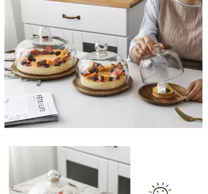 Wood Cake Stand with Glass Dome Revolving Cake Decorating Stand Dessert Display