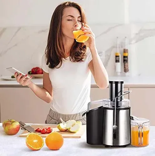 Austria Juicer Ultra Power, Easy Clean Extractor Press Centrifugal Juicing Machine, Wide 3" Feed Chute for Whole Fruit Vegetable, Anti-drip, High Quality, Large, Silver