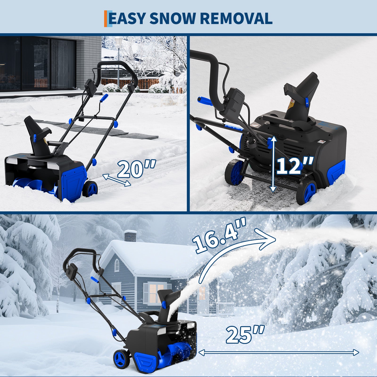 Garvee 12" Cordless Battery Powered Snow Blower - 20V Lightweight with Ergonomic Handle, Detachable Design for Steps and Decks