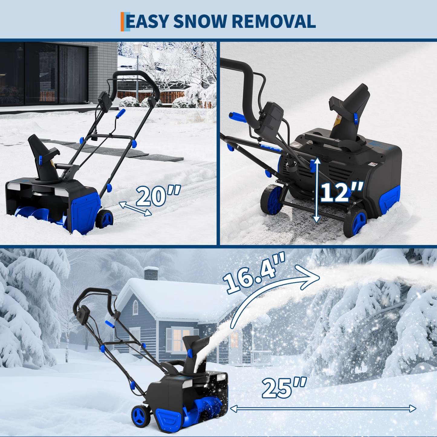 Garvee 12" Cordless Battery Powered Snow Blower - 20V Lightweight with Ergonomic Handle, Detachable Design for Steps and Decks