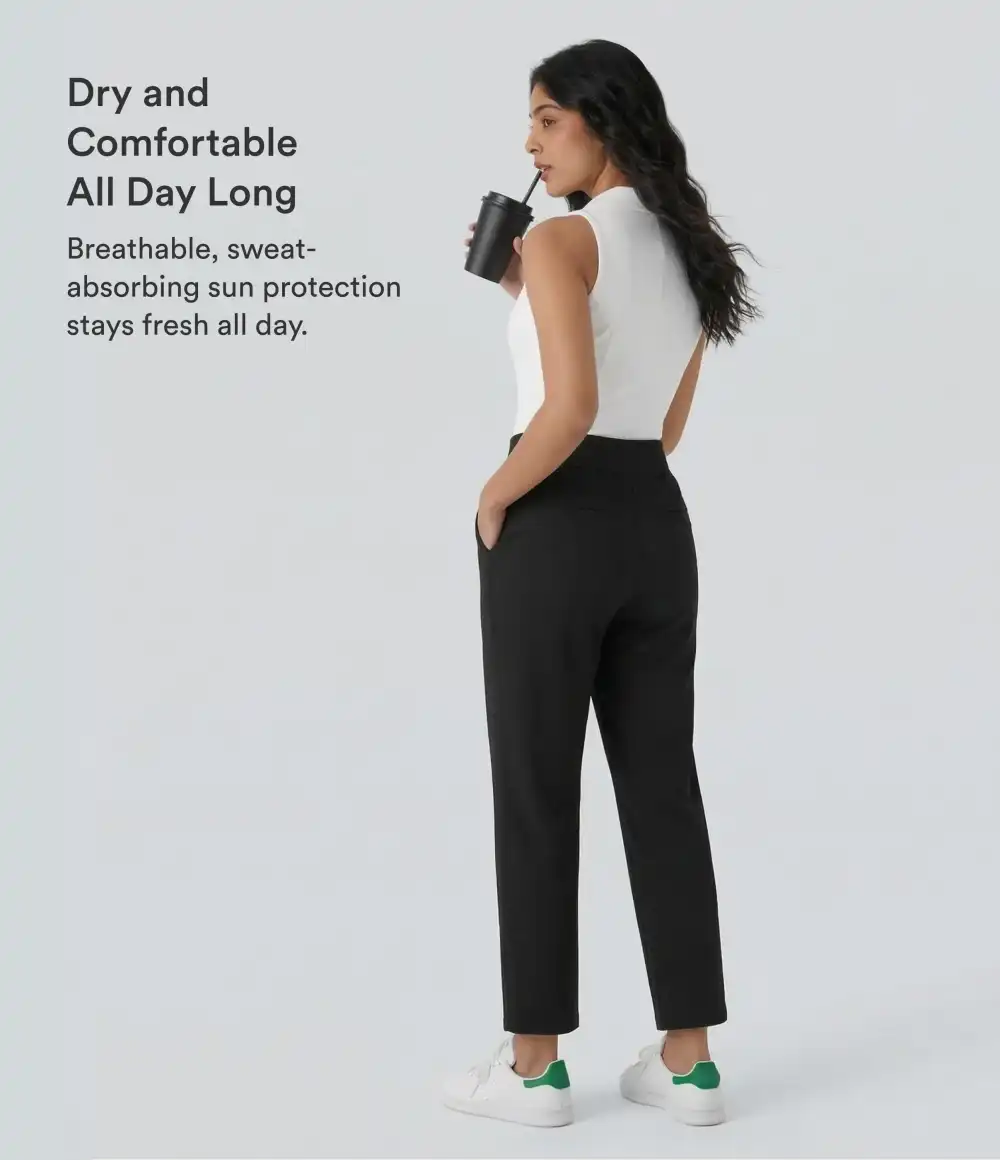 Mid High Waisted Pockets Quick Dry Golf Pants-Golf Tee-UPF40+