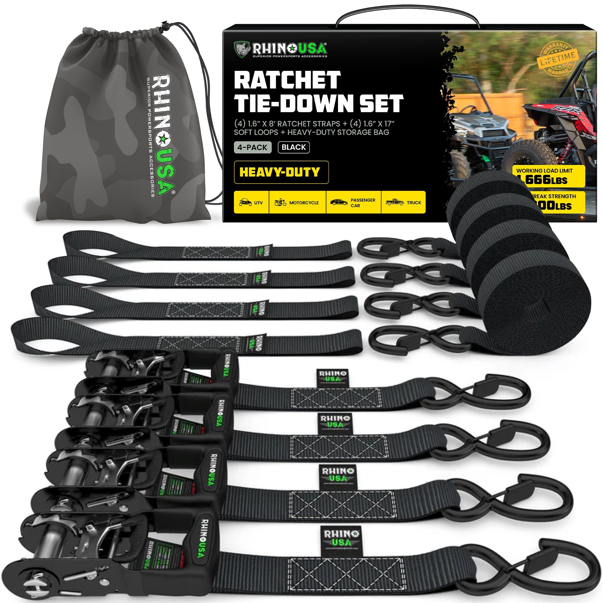 1.6" x 8' HD Ratchet Tie-Down Set 