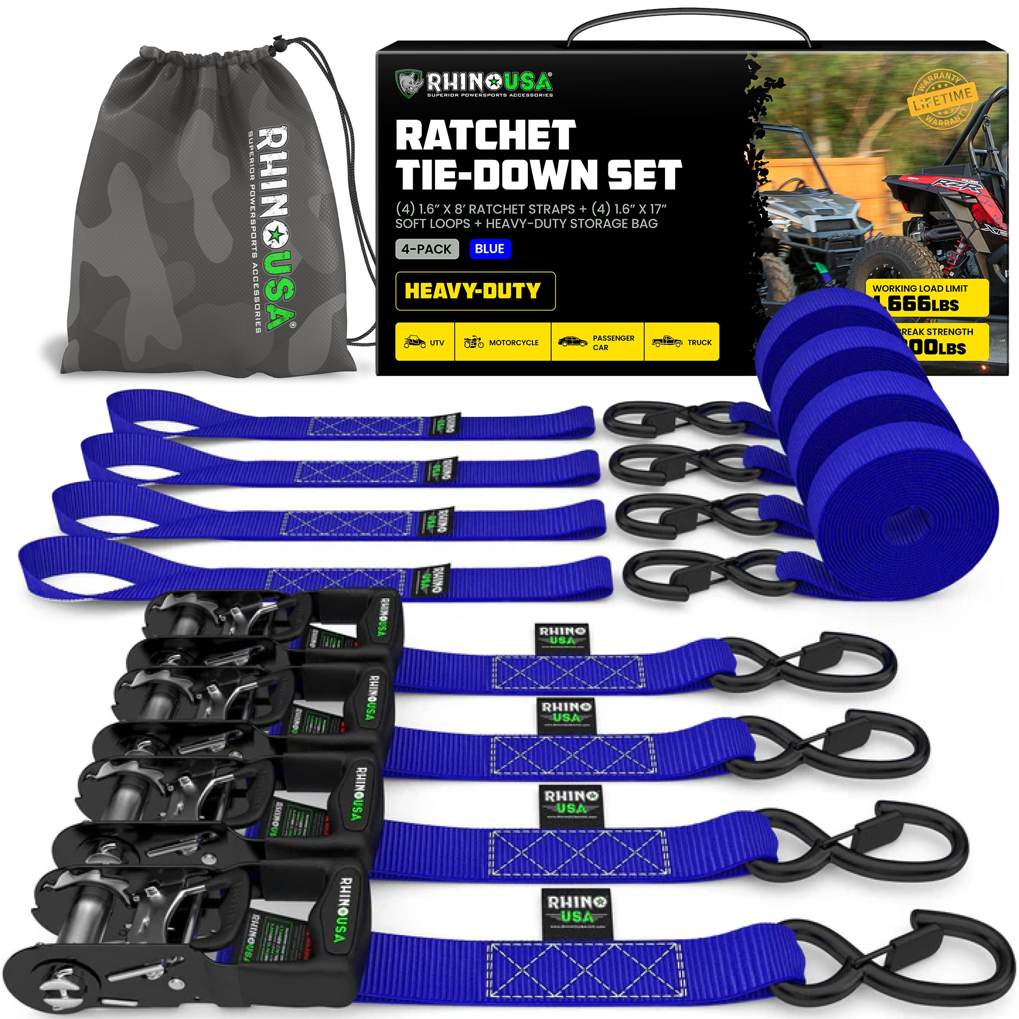 1.6" x 8' HD Ratchet Tie-Down Set 