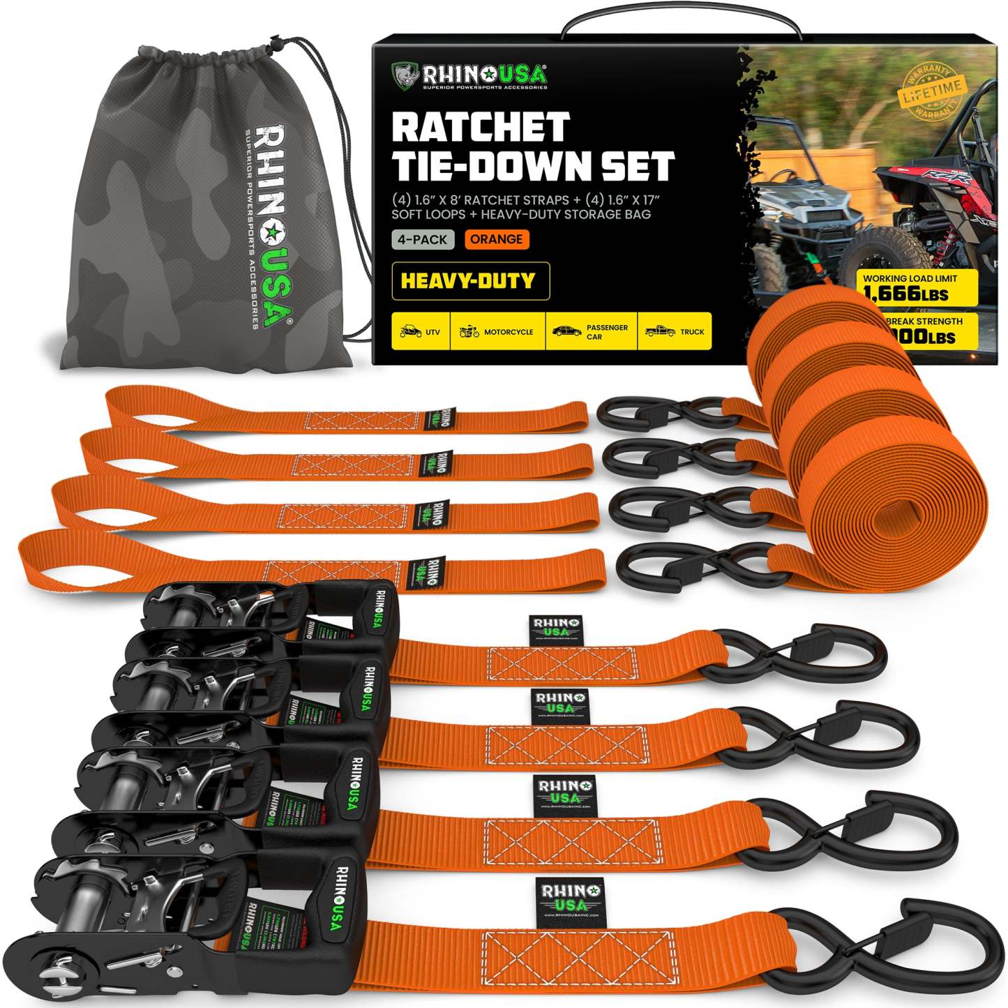 1.6" x 8' HD Ratchet Tie-Down Set 