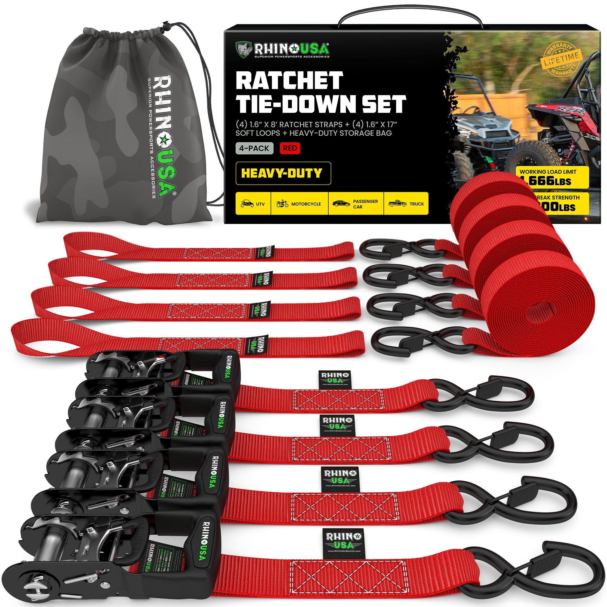 1.6" x 8' HD Ratchet Tie-Down Set 