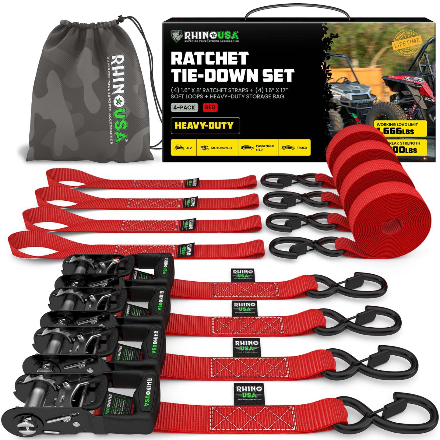 1.6" x 8' HD Ratchet Tie-Down Set 