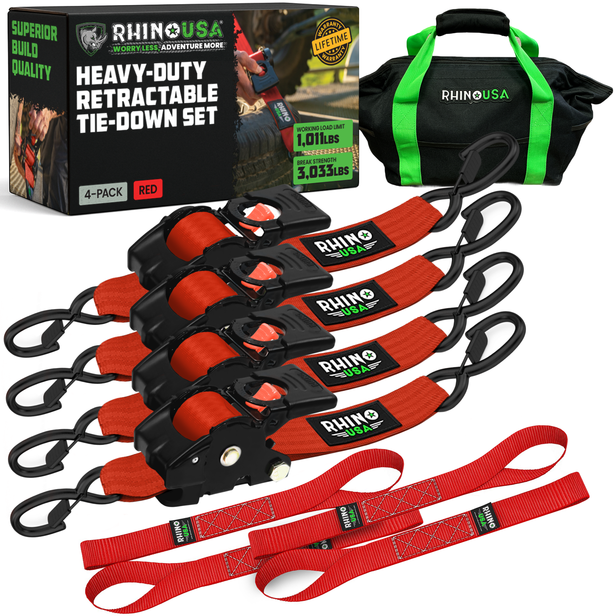 2" x 10' Retractable Ratchet Straps