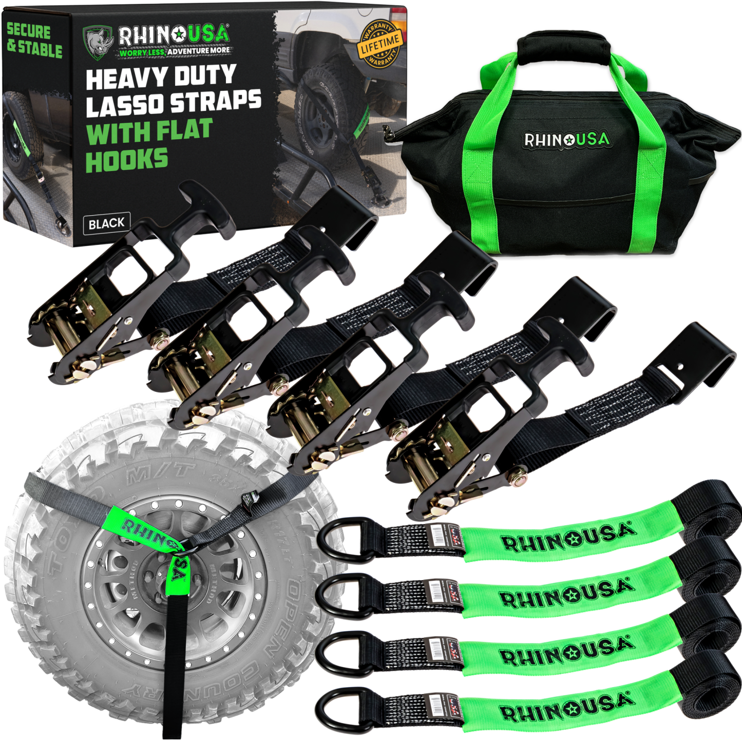 Car Tie-Down Lasso Straps (Flat-Hooks)