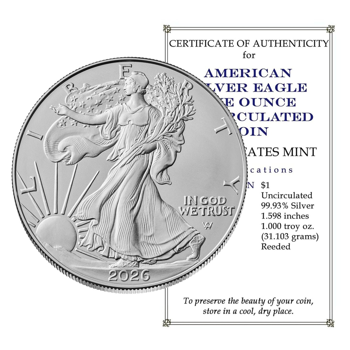 2026 AMERICAN EAGLE ONE OUNCE 99.9% SILVER PROOF COIN