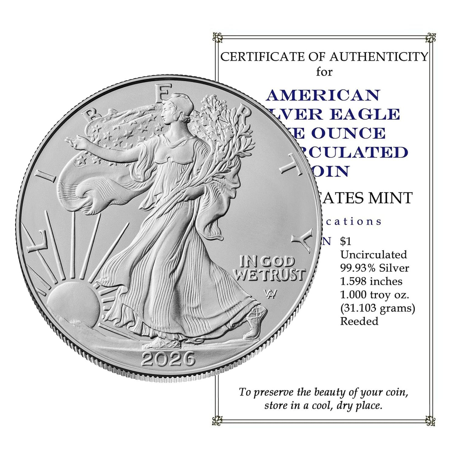 2026 AMERICAN EAGLE ONE OUNCE 99.9% SILVER PROOF COIN