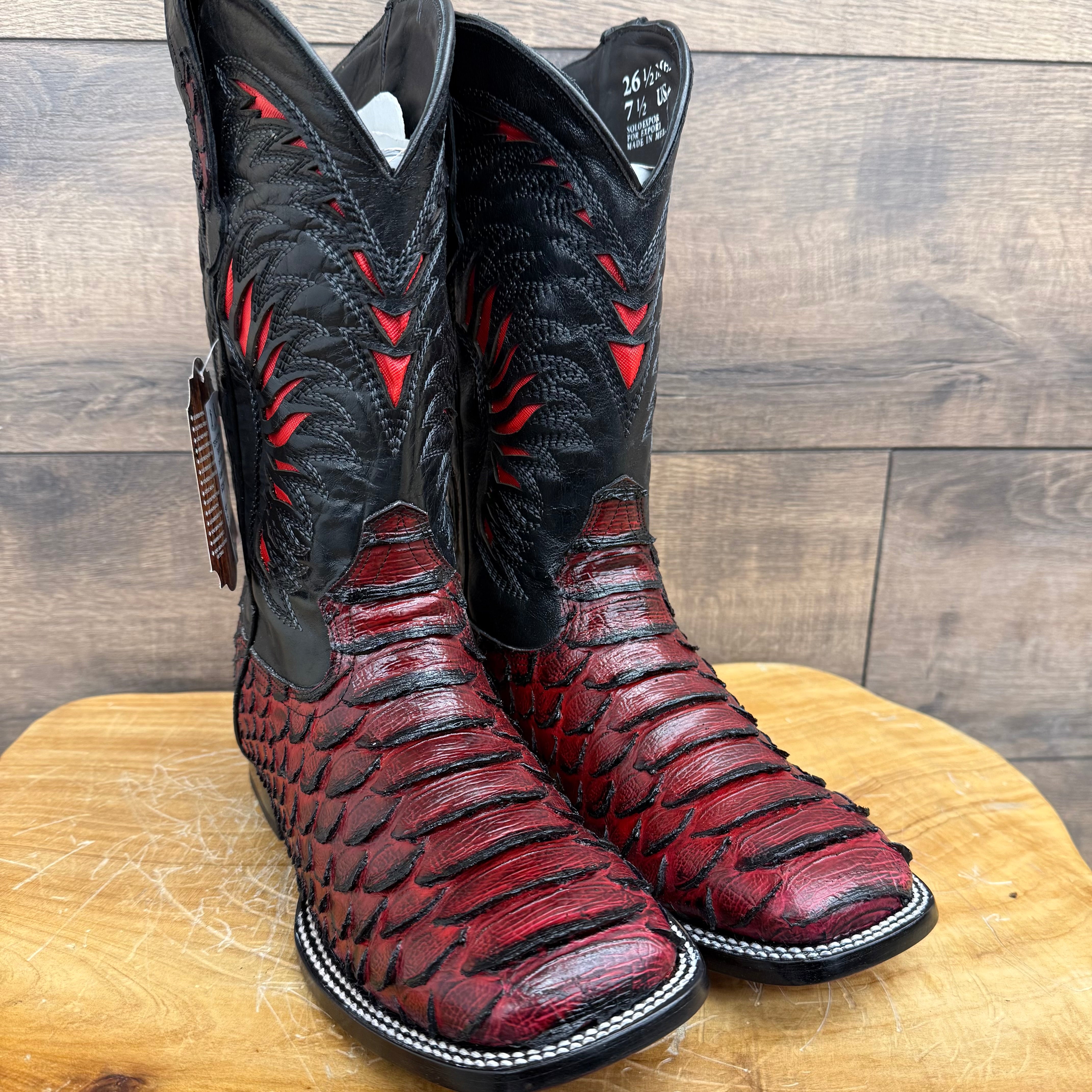 Red Jumbo Python Print Boots