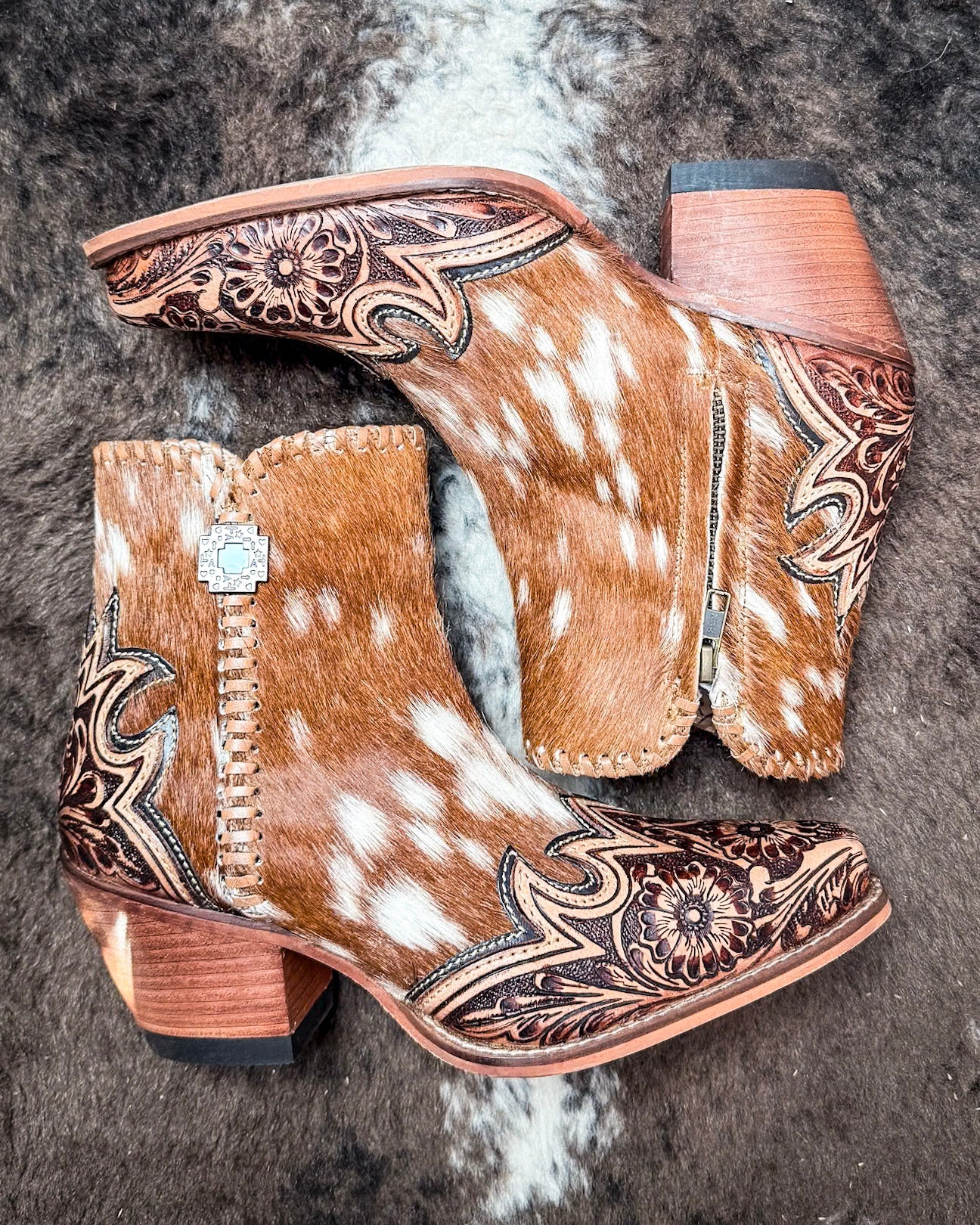 Vintage Western Cowhide Ankle Boots
