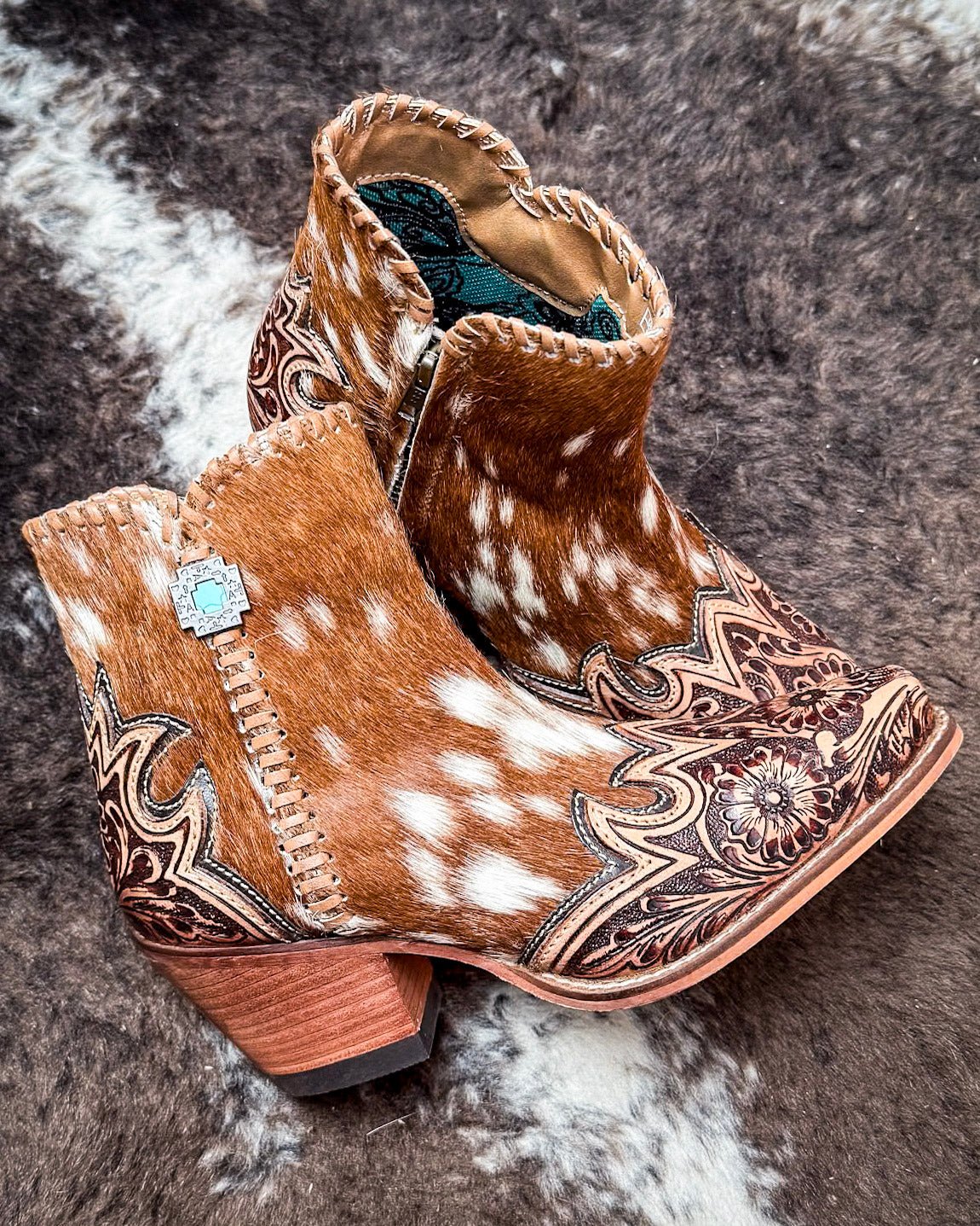 Vintage Western Cowhide Ankle Boots