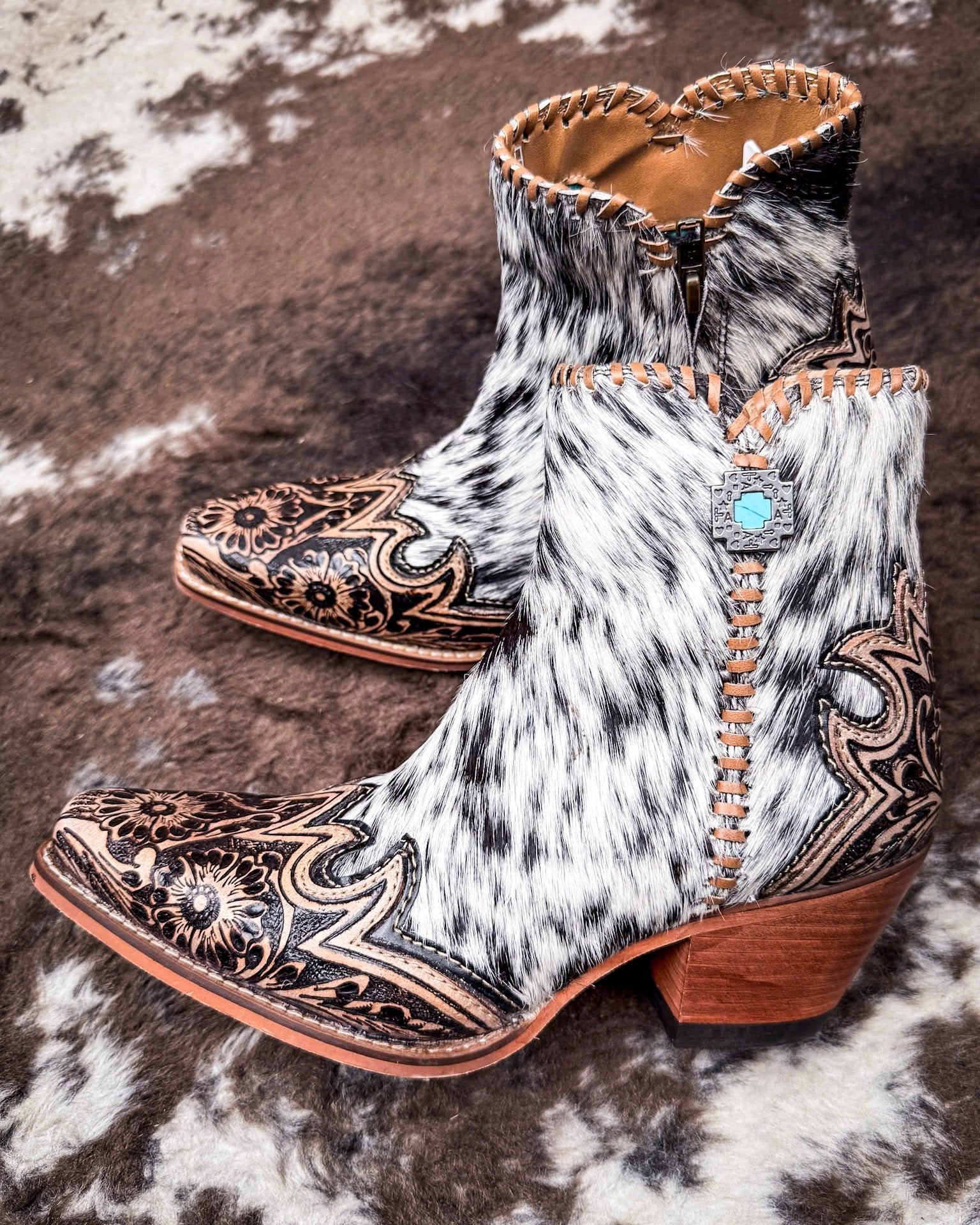 Genuine Cowhide Vintage Western Ankle Boots