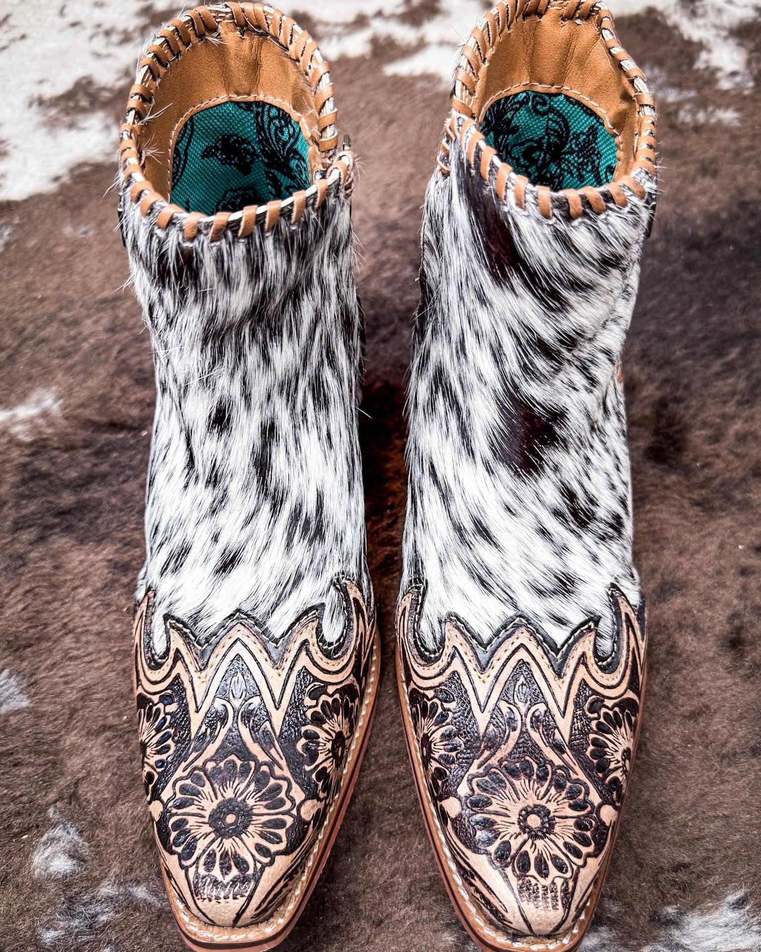 Genuine Cowhide Vintage Western Ankle Boots