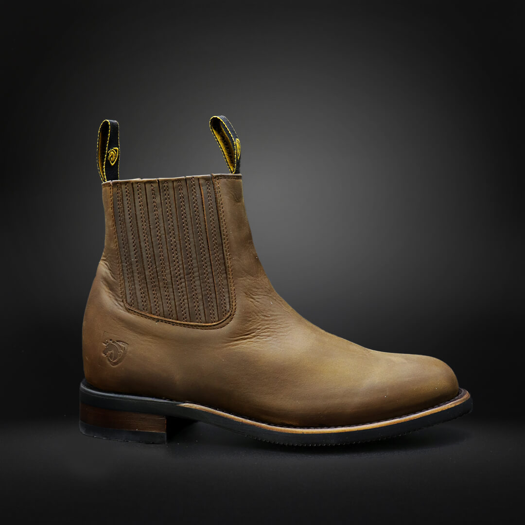 Oiled Cowhide Leather Oval Toe Ankle Boot