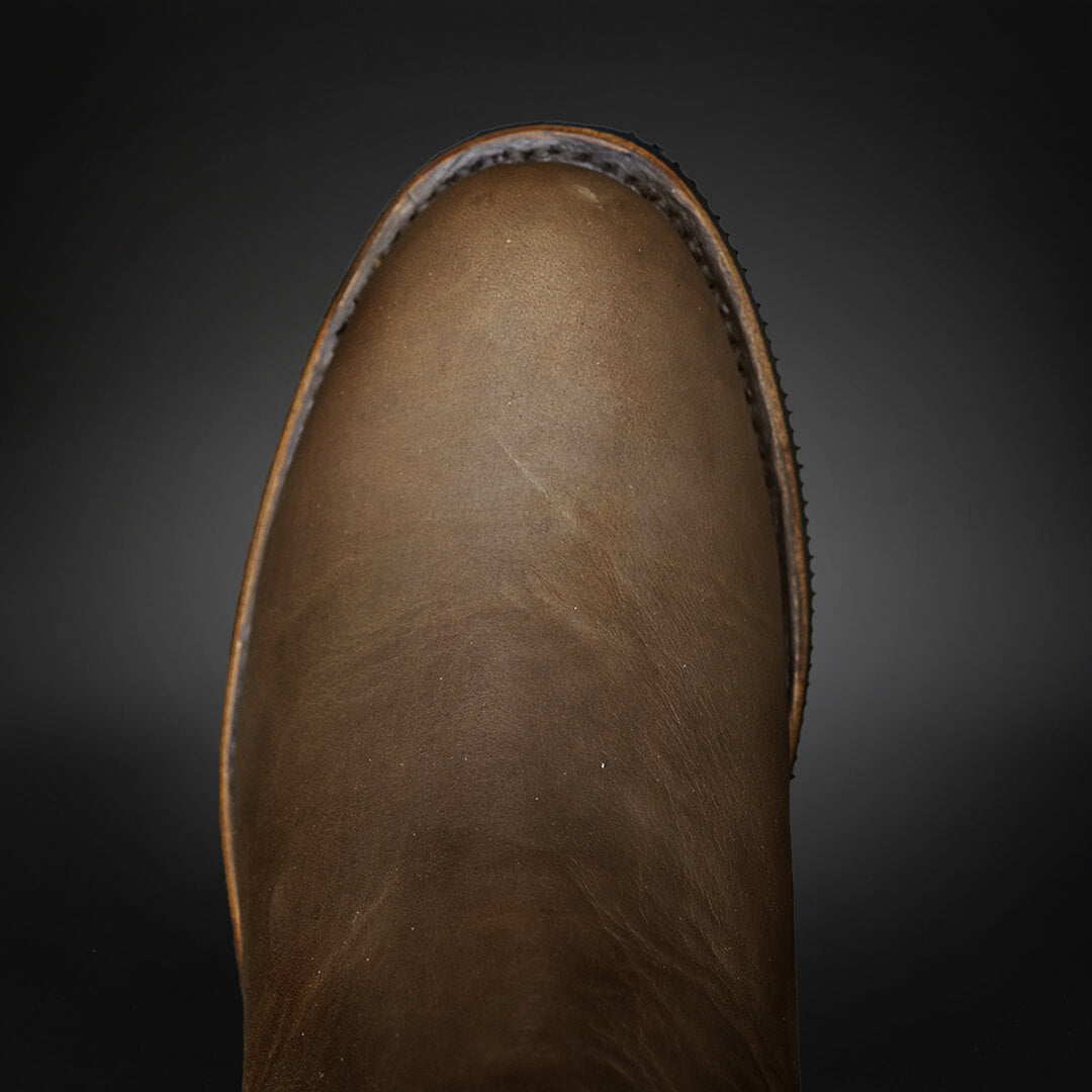 Oiled Cowhide Leather Oval Toe Ankle Boot