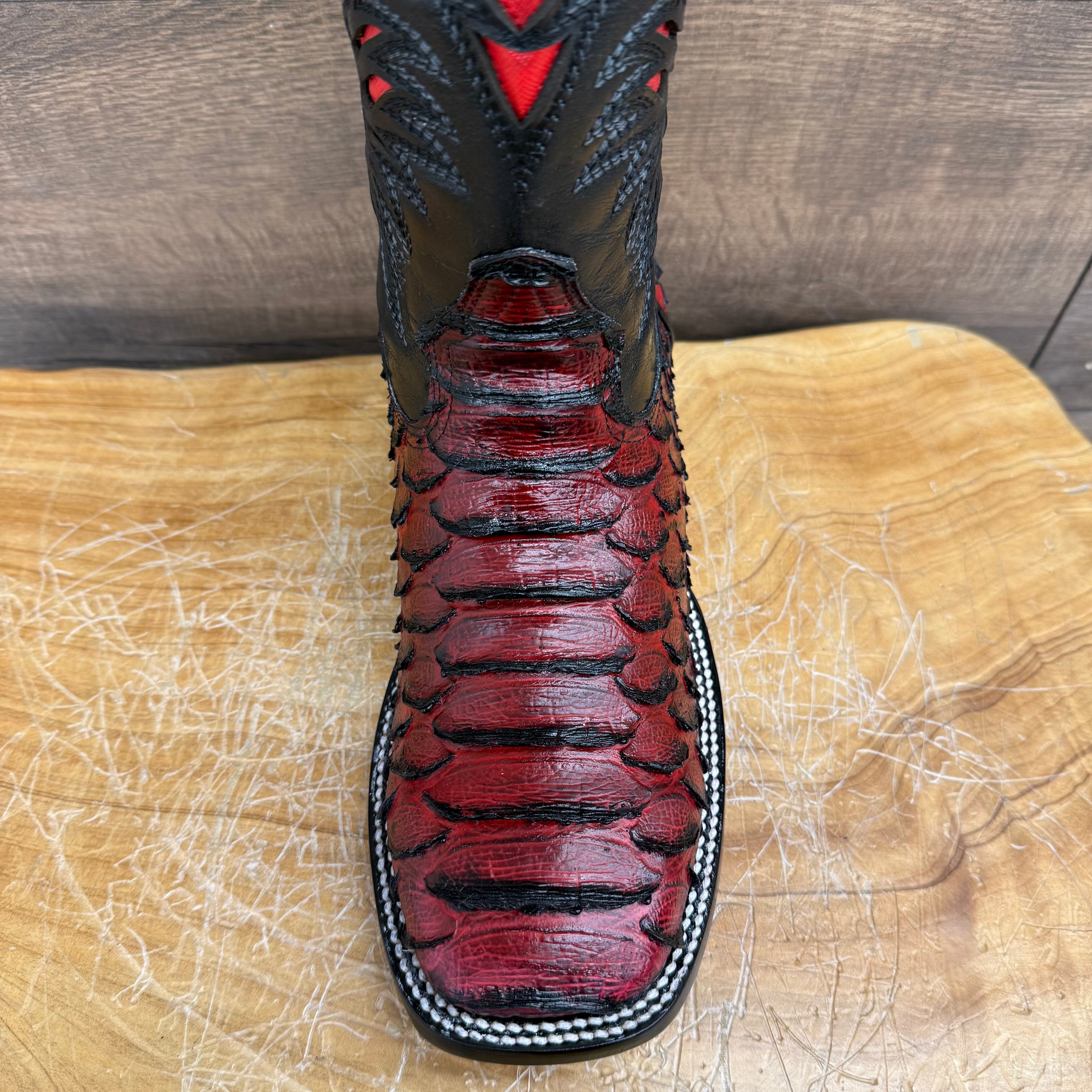 Red Jumbo Python Print Boots