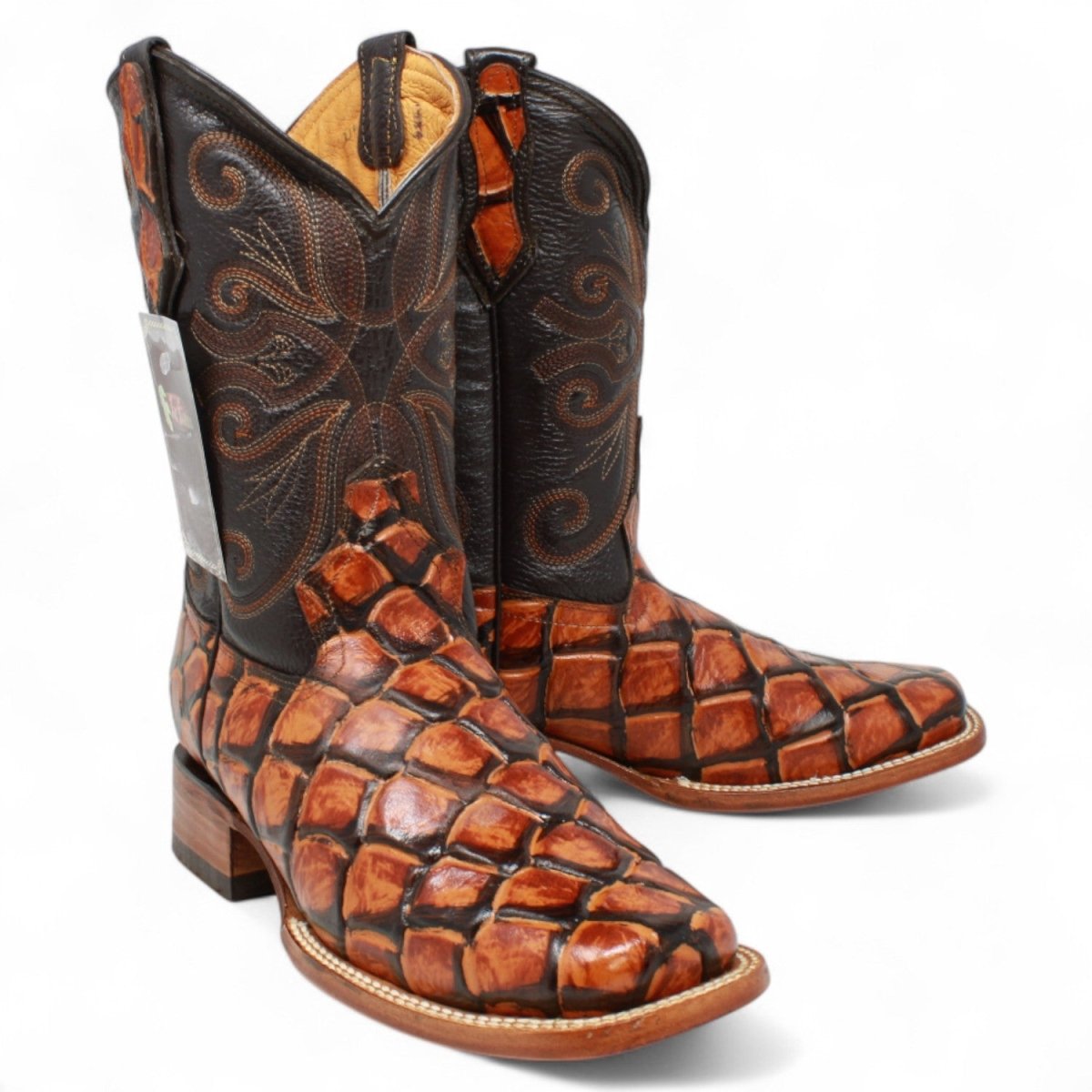 Men's Square Pirarucu Engraved Boot-Honey