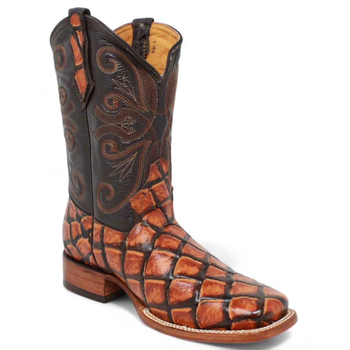 Men's Square Pirarucu Engraved Boot-Honey
