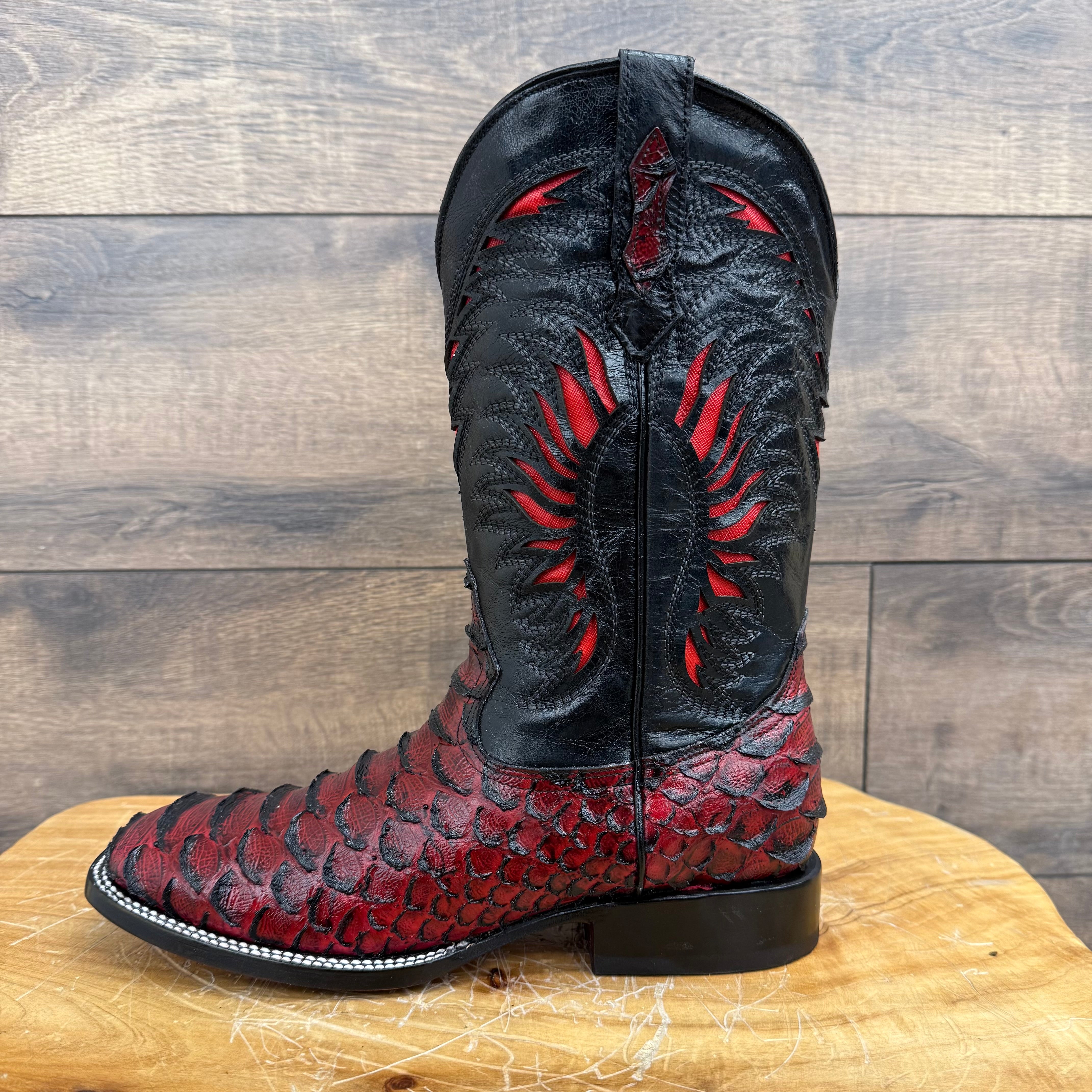 Red Jumbo Python Print Boots