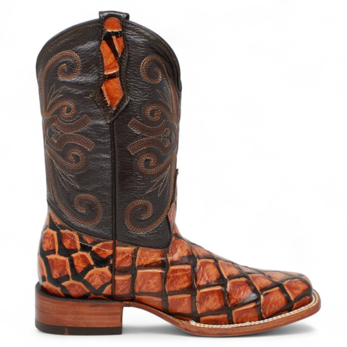 Men's Square Pirarucu Engraved Boot-Honey