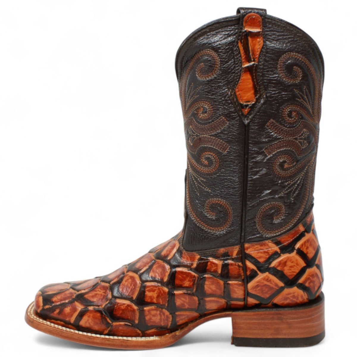 Men's Square Pirarucu Engraved Boot-Honey