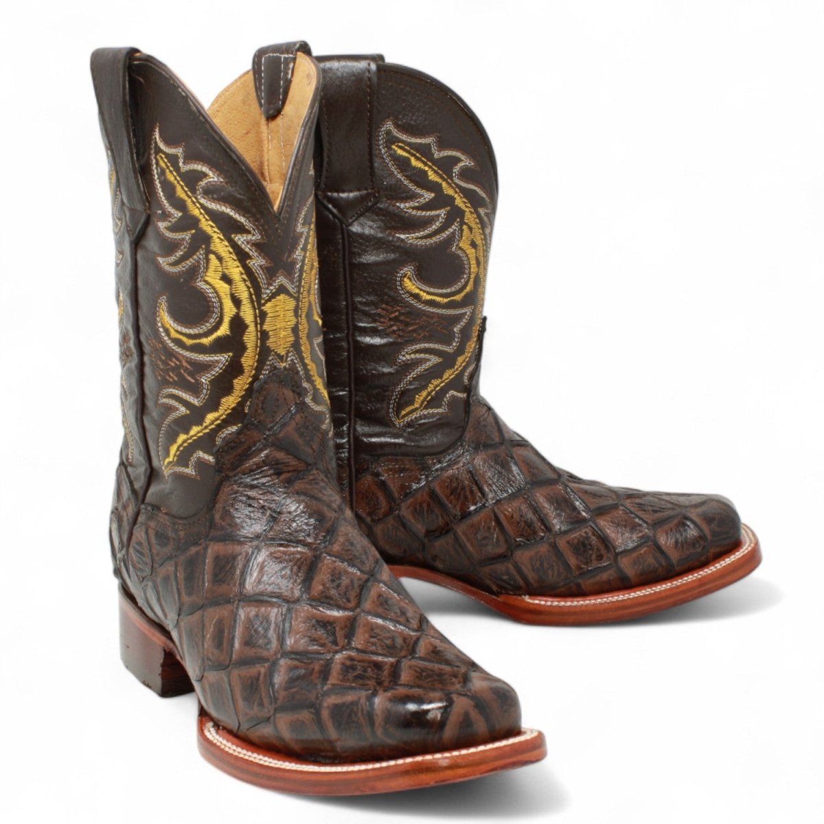 Men's Square Pirarucu Engraved Boot-Honey