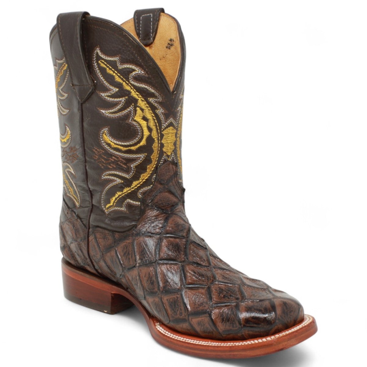 Men's Square Pirarucu Engraved Boot-Honey
